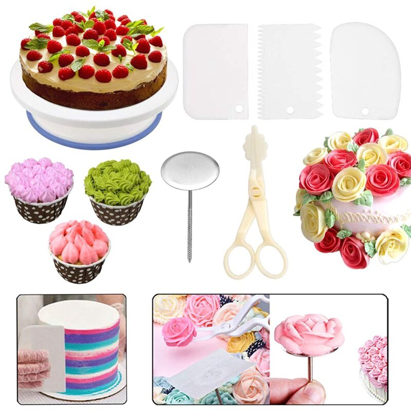 122Pcs/Set Non-slip Cake Turntable Set Stainless Steel Decorating Tip Set Baking Tool