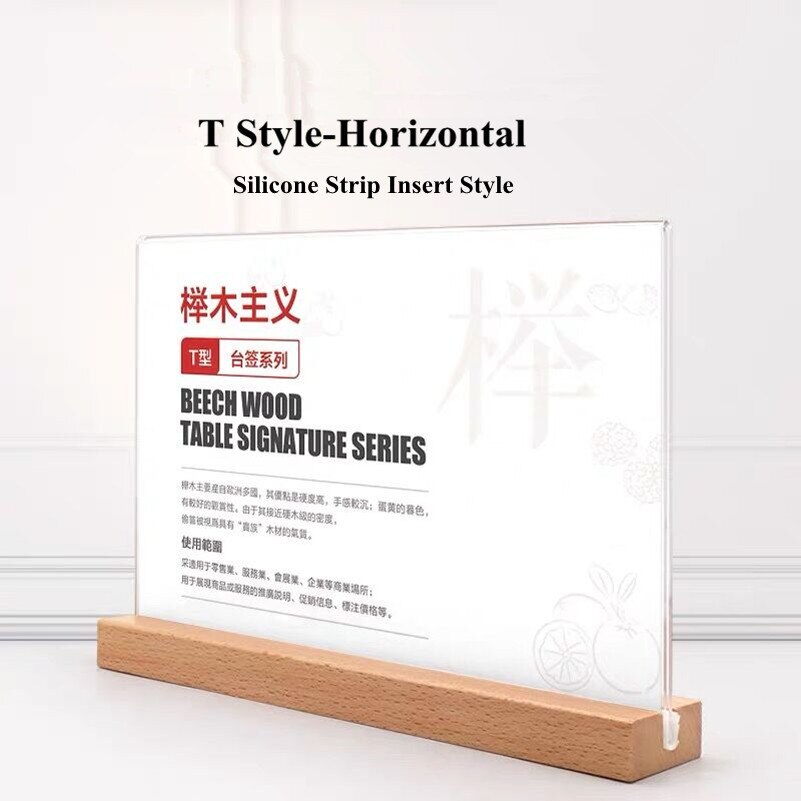100*200mm Restaurant Table Menu Sign Card Holder Stand Wood Base Acrylic Table Number Banner Poster Display Frame: 10x20cm Horizontal 2