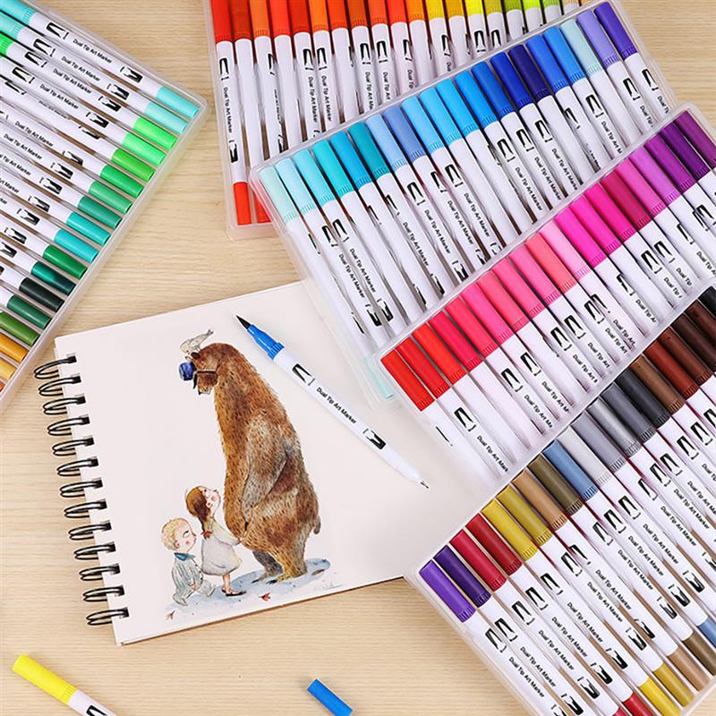 100pcs Colour Dual Tip Brush Pen Double-Headed Watercolour Marker Painting Pen Set Fine Line Watercolour Art Markers
