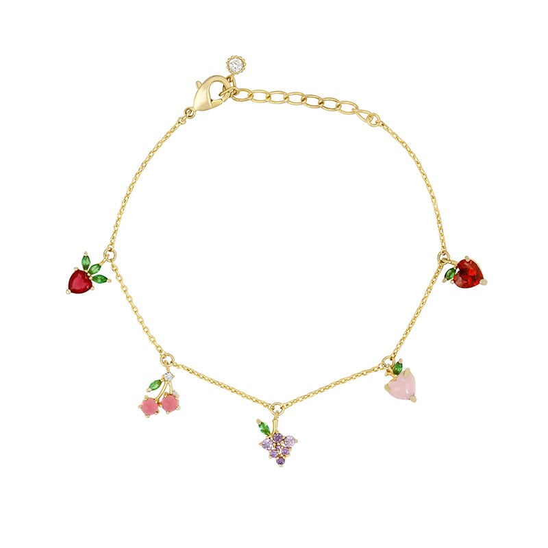 Nuevos accesorios brillantes para pulseras de frutas de cristal para mujer, pulseras y anillos de cereza: bracelet12