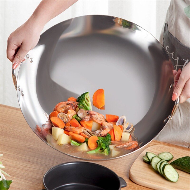 Pan 38cm 40cm Thicken Wok Pans Home Garden Non-stick Skillet Stainless Steel Pan Gas Stoves Frying Pan Pancake Pan Cooking Pot