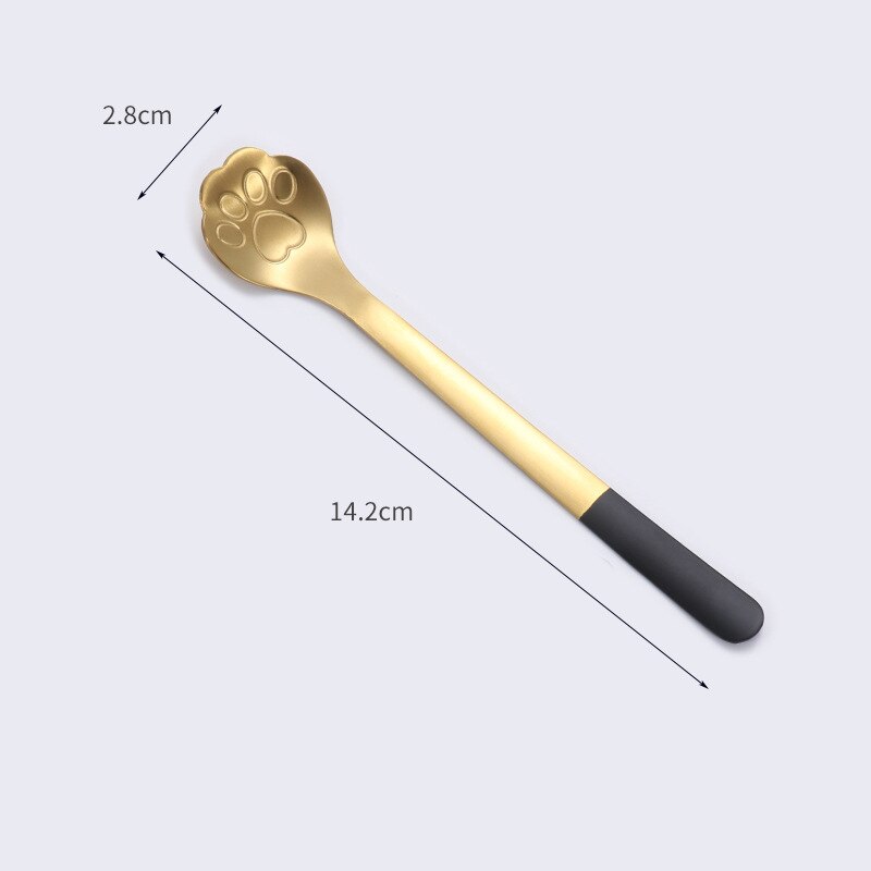 Cartoon Cat's Claw Spoon 304 Stainless Steel Spoon Coffee Stirring Spoon Ice Cream Long Handle Dessert Spoon: Gold Black