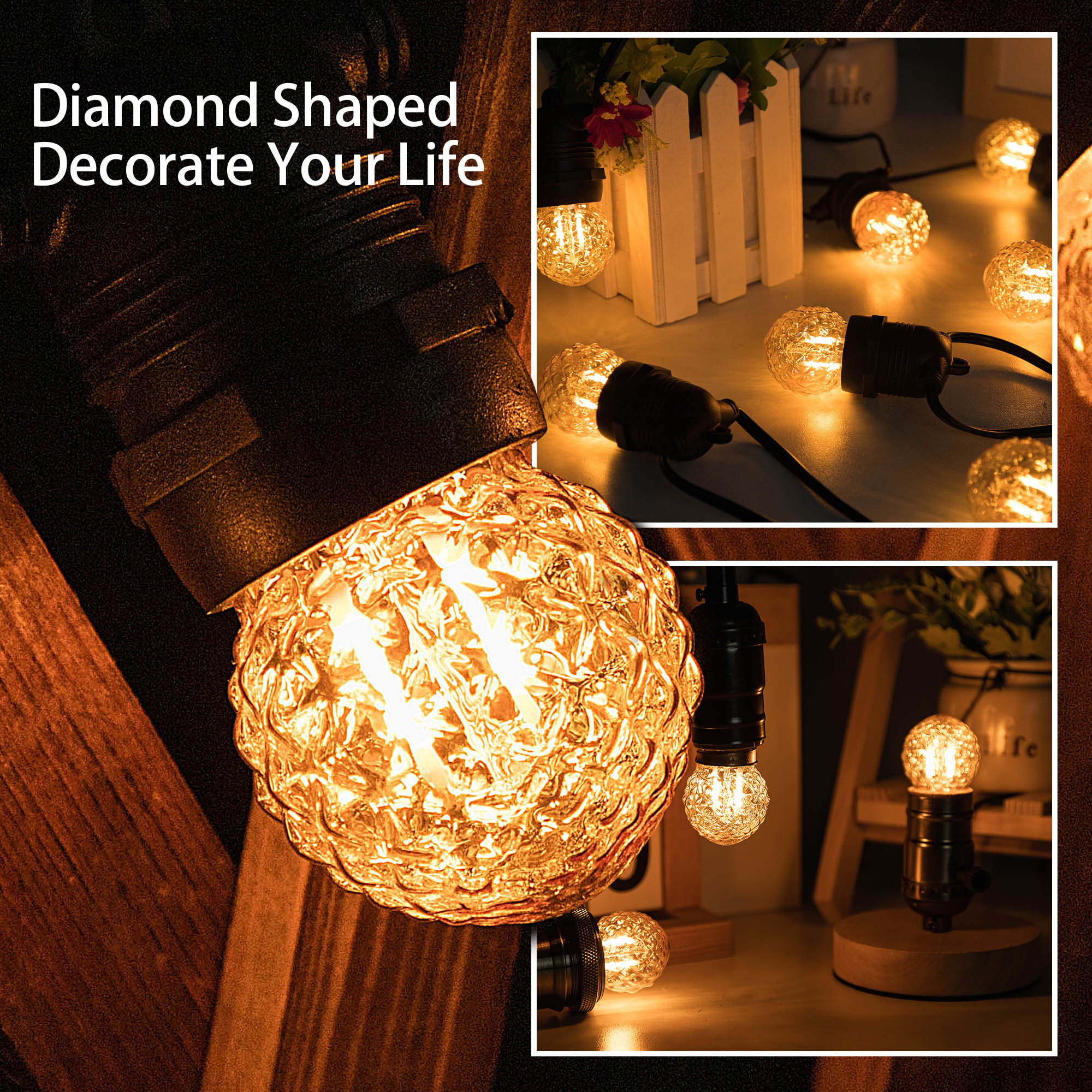 Bombillas de noche Led G40 E27 de bajo vatio, 1W, igual a 10 vatios, bombilla incandescente, regulable, decorativa, con forma de diamante, bombilla de vidrio ámbar