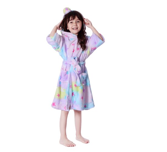 Meisjes Soft Gezellig Cartoon Eenhoorn Kamerjas Pyjama Nachtkleding Leeftijden 2-13 Jaar Kinderen Nachthemd Een Stuk Meisjes Kleding: Star Robe / 8-9Y