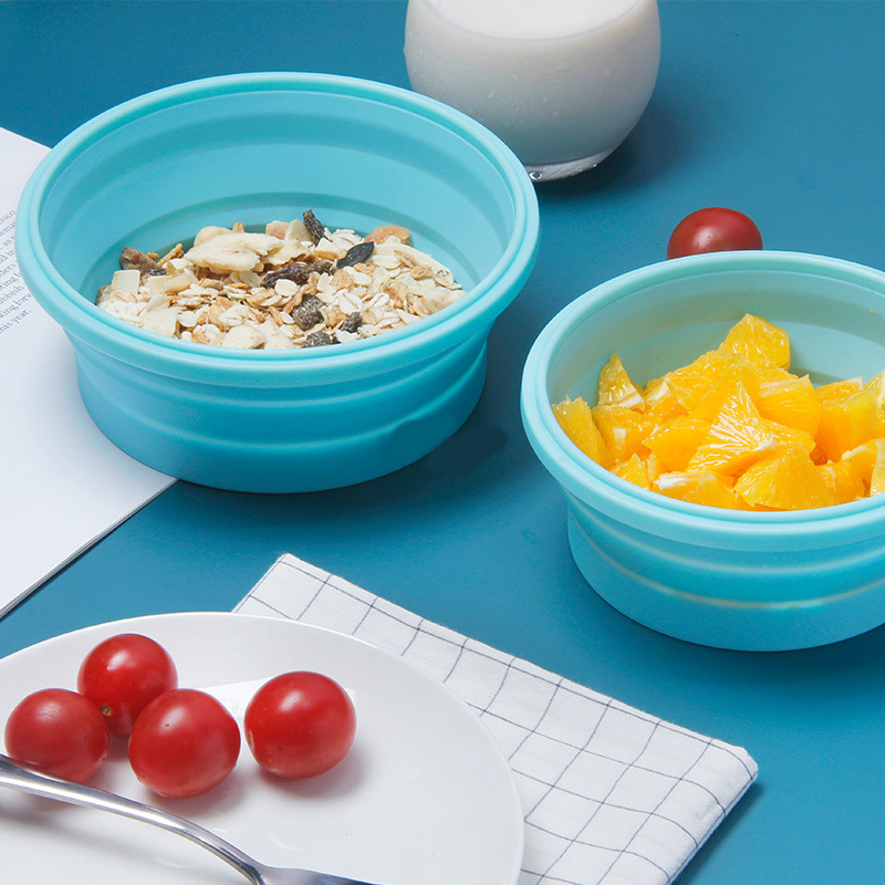 Folding Silicone Lunch Box Food Container Portable Round Microwave Safe Lunch Box Retractable Refrigerator LunchBox FDA R2047