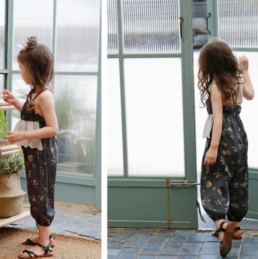 Zomer Print Overalls Meisjes Kant Patchwork Jumpsuits Kinderen Rompertjes Broek 3-12Y Ws1650