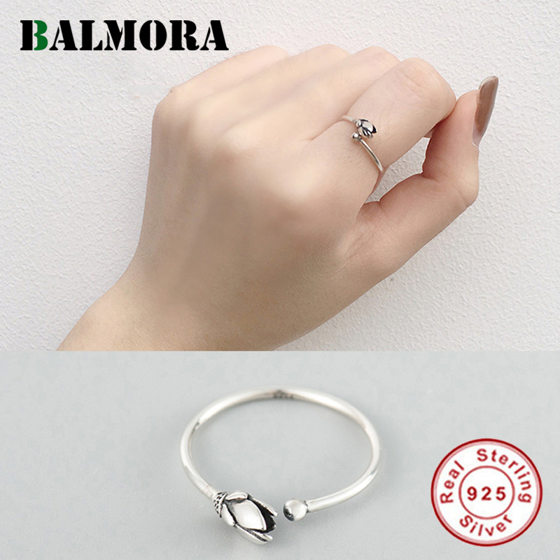 Balmora 925 schlichte, offene stapelringe aus sterlingsilber mit lotusblumenmotiv für damen, liebhaberinnen von retro-schmuck