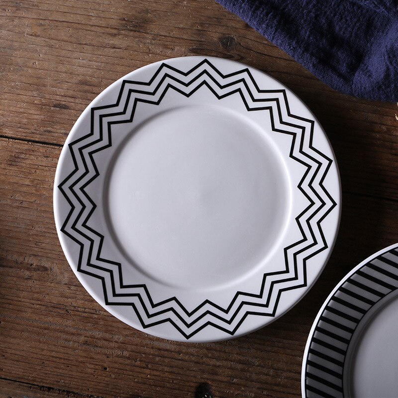 Céramique pratique assiette nordique Vintage créative, gâteau aux fruits Steak salade motif géométrique vaisselle grand plat: S5