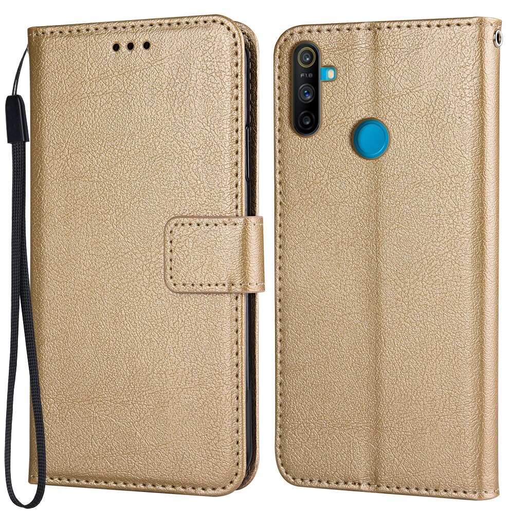 Flip Wallet Pu Leather Case Voor Realme C3 RMX2027, RMX2020, RMX2021 Funda Stand Zakelijke Telefoon Holster Streep Bescherm Cover: K-wallet-Golden