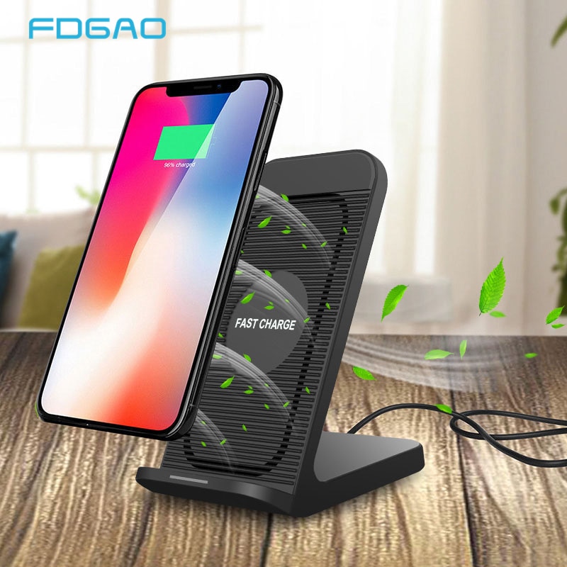 Cargador inalámbrico rápido Qi FDGAO, carga rápida 3,0, USB 10W, soporte de carga rápida con ventilador de refrigeración para iPhone XR XS X 8 Samsung S10 S9