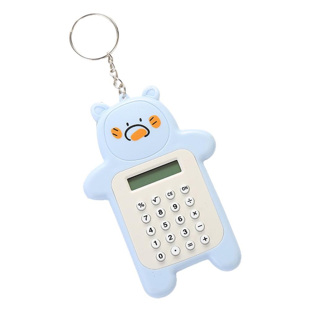 Portable Cute Cartoon Calculator Mini Bear Calculator 8 Digits Display with Keychain Button Battery Pocket Size Calculat: Blue