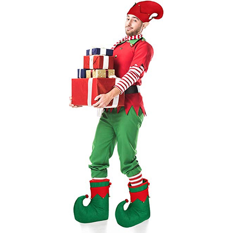 Sombreros de Navidad para adultos y niños, botas de elfo, calcetines de elfo de Navidad, zapatos de caramelo, sombrero, vestido de graduación, disfraz de vacaciones de Navidad, 3 piezas