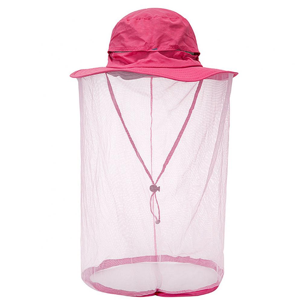 Sombrero de apicultura Unisex, malla mosquitera, máscara de red antimosquitos, antiinsectos, cabeza, máscara de protección facial, gorra de pesca al aire libre: Rose Red