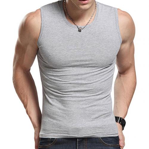Mænd ensfarvet ærmeløs rundhalset vest slim fit fitness tank top undertrøje gym vest: Grå / M