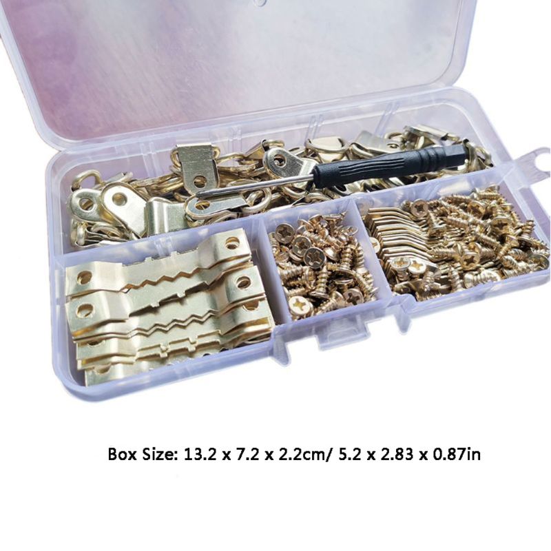 200 Stks/set D Ring Picture Photo Olieverf Frame Zaagtand Hanger Haak Schroeven Met Schroevendraaier Kits Gemonteerde Accessoires Tool