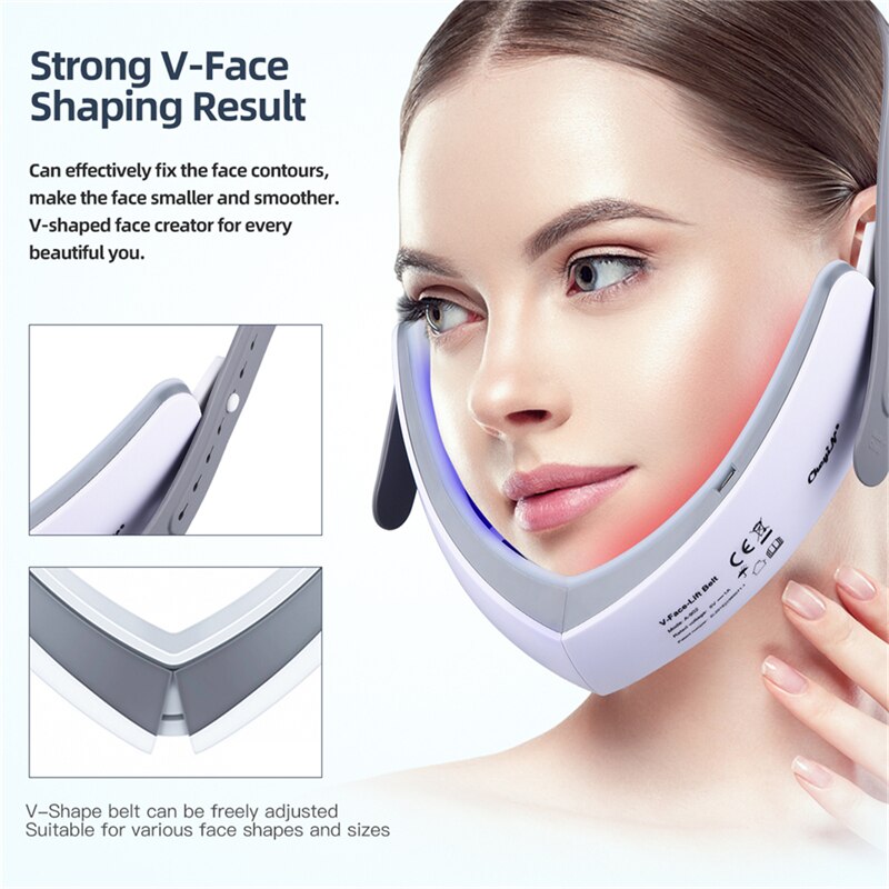Ckeyin duplo queixo redutor elétrico v forma rosto massageador vibrador de levantamento facial massagem terapia fóton led dispositivo aperto