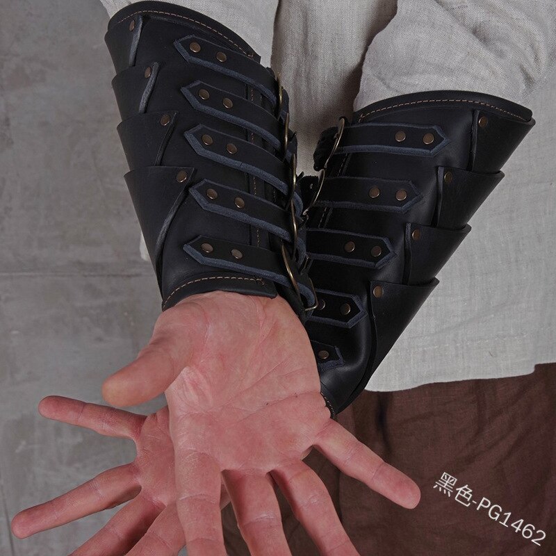 Adult Men medieval Warrior Larp Knight leather Arm Bracer with Buckle Armor Rivet Steampunk Archer Gauntlet Cos Costume For Men