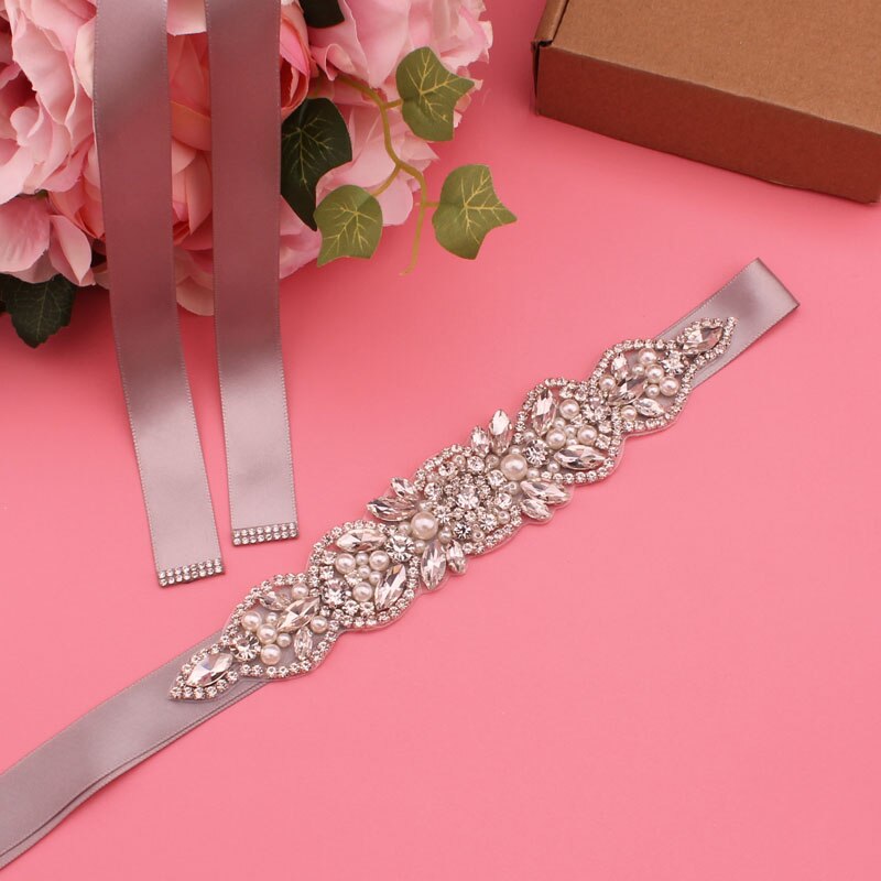 Luxe Bruiloft Riemen Bruids Kralen Riem Strass Sash Trouwjurk Accessoires Zilveren Diamant Bruidsmeisje Riemen: dark gray