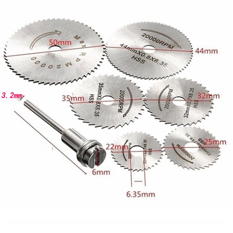 7pc metal cirkelsave skivehjulsklinger skaft højhastigheds stål mini savklinger med dorner bore lager roterende træudskæring