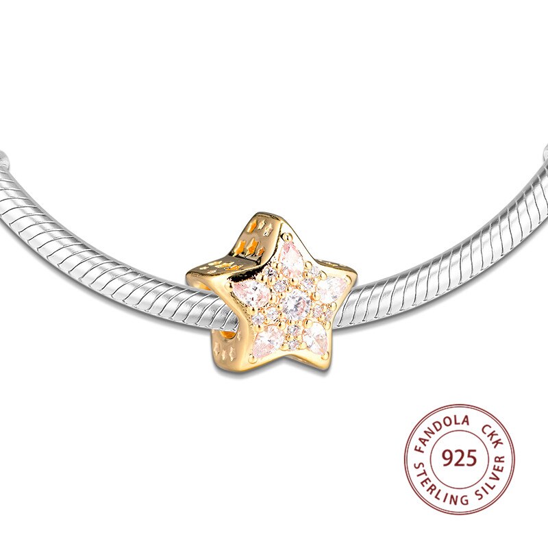 Invierno 925 Plata de Ley brillo estrella abalorios se adapta a la Pulsera Original Argent Charm plata 925 joyería kraien