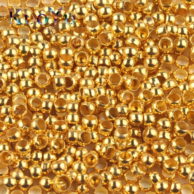 500 peças de prata ouro bola crimps final contas 2/2.5/3mm rolha espaçador componentes contas para joias fazendo descobertas diy acessórios: 18K Gold / 2mm