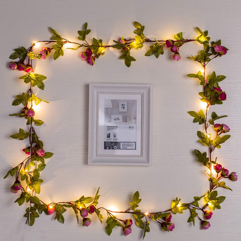 2 M/5 M/10 M Kunstmatige Rose Bloemen Bladeren Wijnstok String Lights Batterij Aangedreven Opknoping Koperdraad garland Voor Kerstmis Bruiloft