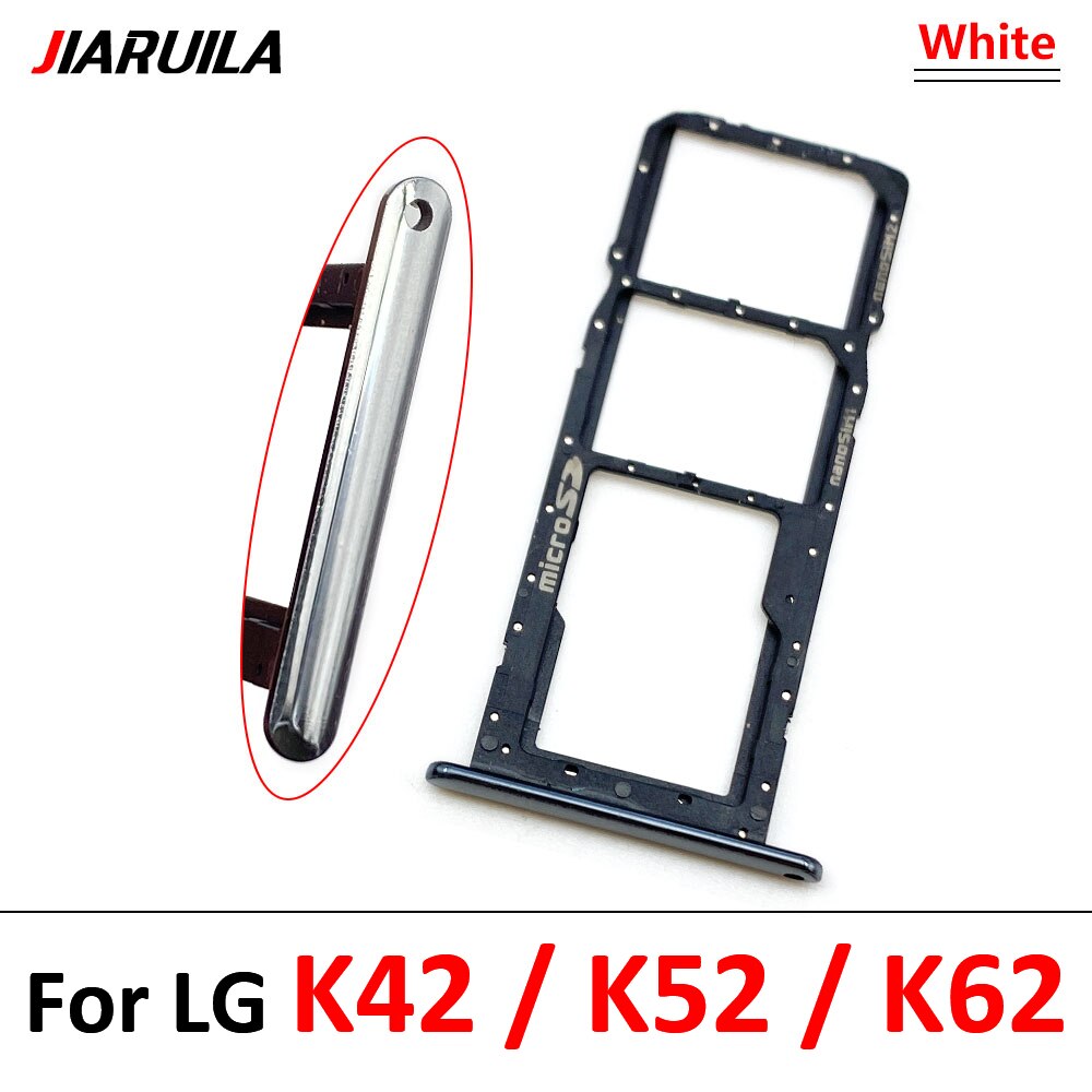 Original Micro Nano SIM Card Holder Tray chip slot drawer Holder Adapter Socket For LG K22 K42 K52 K41S K51 K61 K62: K42 K52 K62 White