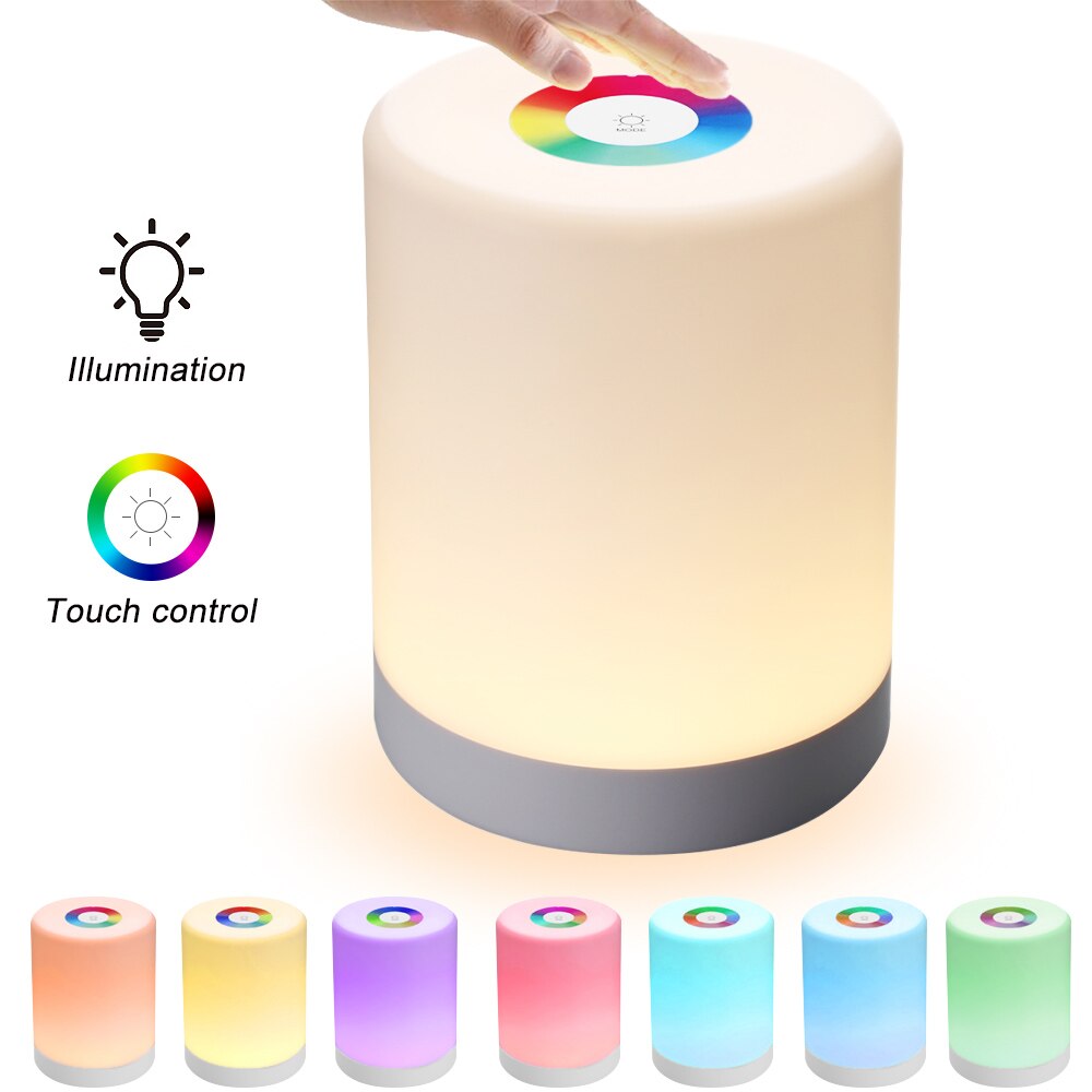 LED Touch Control Night Light Induction Dimmer Lamp Smart Bedside Lamp Dimmable RGB Color Change Rechargeable Smart: Color