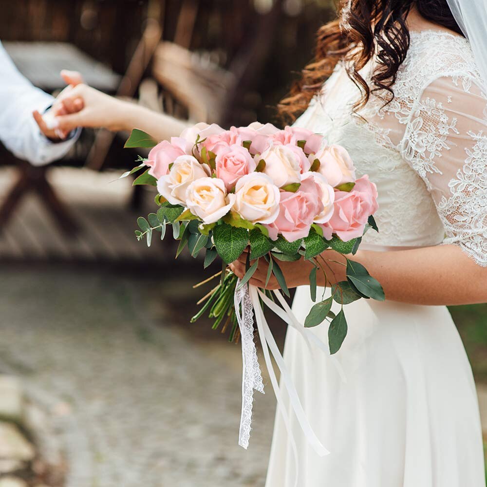 12Pcs Artificial Flowers Rose, Silk Roses Bridal Wedding 1 Bouquet Decoration Home Office Party Decor Arrangements