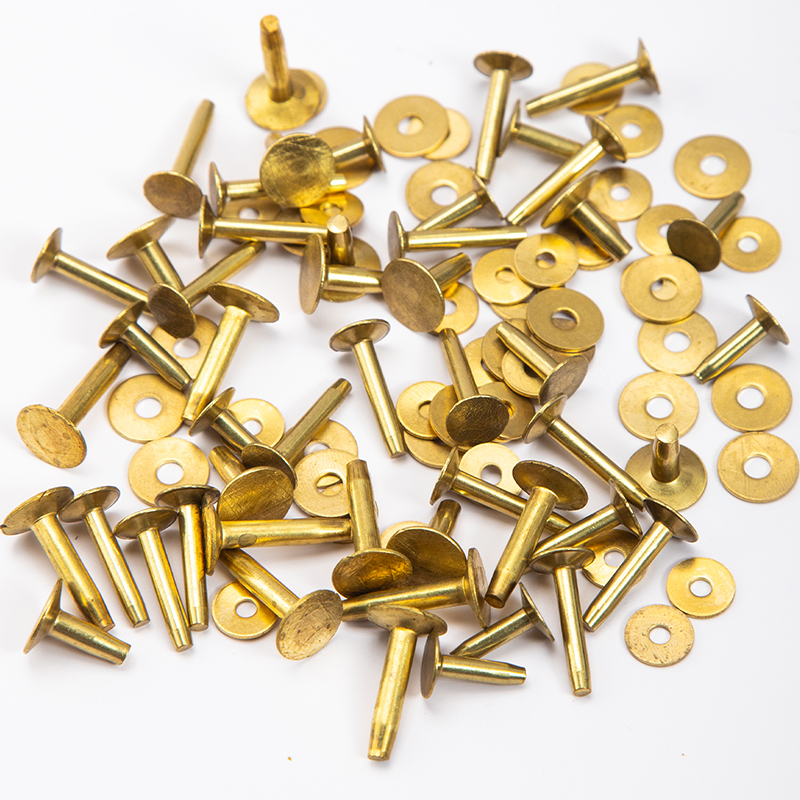 WUTA 43 Pcs Pure Copper Rivets and Burrs,4 Sizes Set Solid Brass Studs Setting Tool for Belts Wallets Collars Leather DIY Craft