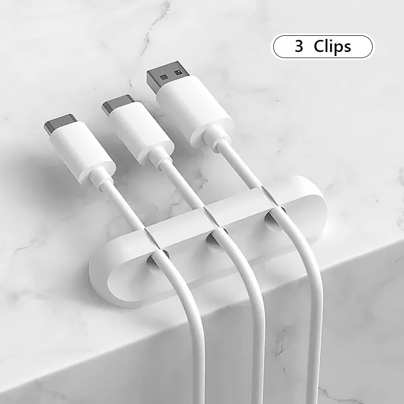 Cable Organizer Silicone Cable Clips Cable Management Cable Winder Desktop Tidy Manager Mobile Phone Data Cable Organizer: WHITE
