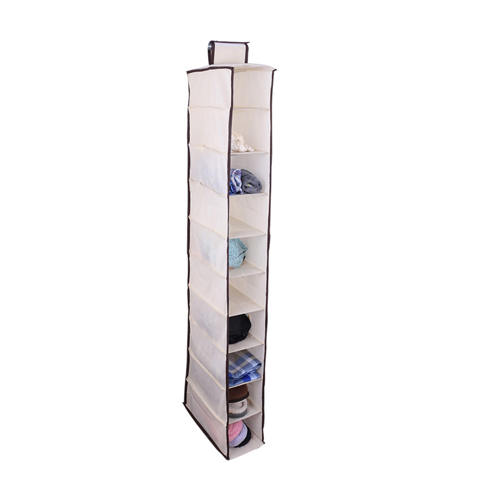 6/10 Layers Hanging Storage Bag Closet Organizer Wardrobe Organizer Clothes Door Storage Pocket Shoes Hanging Closet Organizer: Khaki 10 Layers