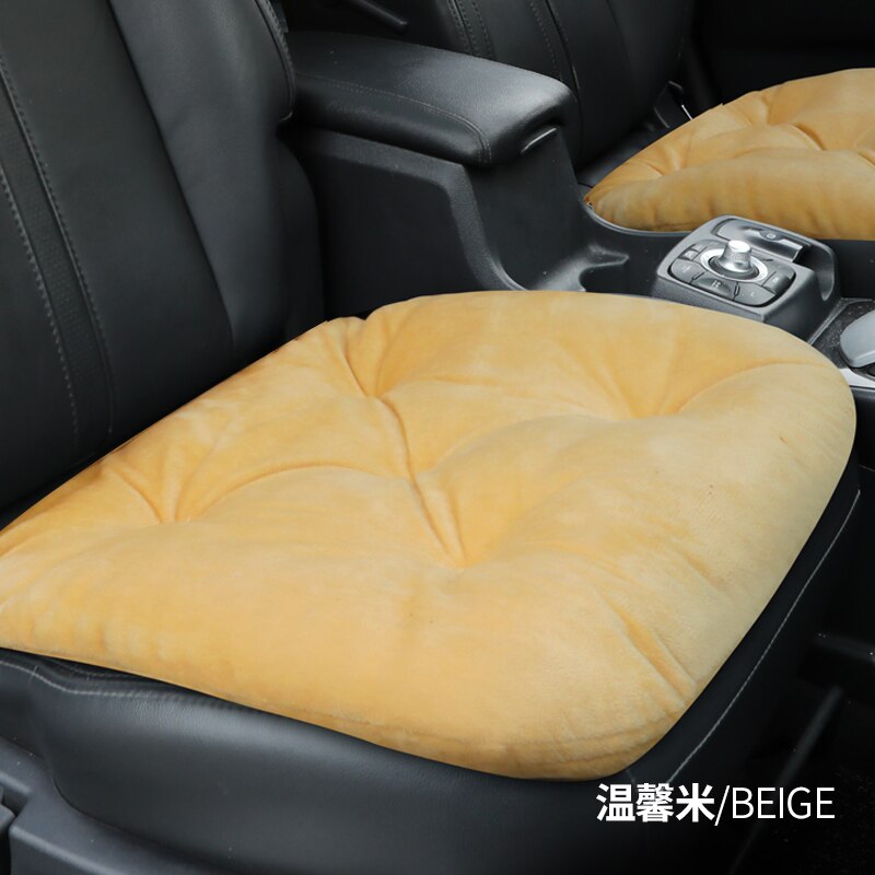 Coussin de siège auto hiver en peluche trois pièces en tissu floqué monolithique épaissi coussin de siège chaud coussin de siège unique pour usage intérieur: Beige petit 1 pcs
