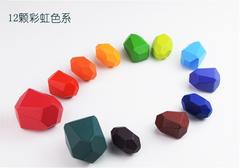 Children Wooden Colored Stone Intelligence Building Stone Jenga Nordic Style Wooden Rainbow Toy Girl Boy: 12 pcs 0.22
