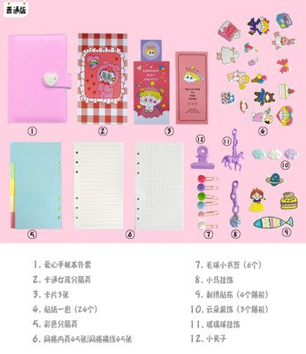 Bullet-Journalling KAWAII-cuaderno diario multifuncional con pegatinas, accesorios para acuarela, Paiting, escritura a mano: Pink-normal