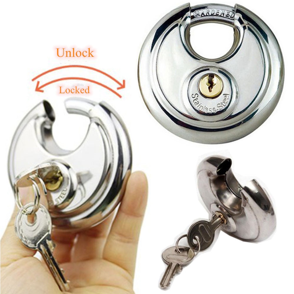 1PC 70mm Padlock Stainless Steel Armor Brass Cylinder Disc Door Round Lock Bicycle Anti-Theft Lock