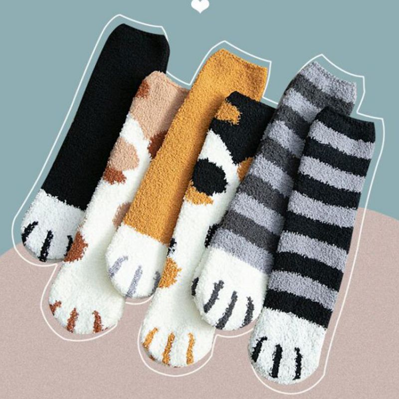 Winter Katze Krallen Nette Starke Warme Schlaf Boden Socken, Plüsch Korallen Fleece Socken Weibliche Rohr Socken