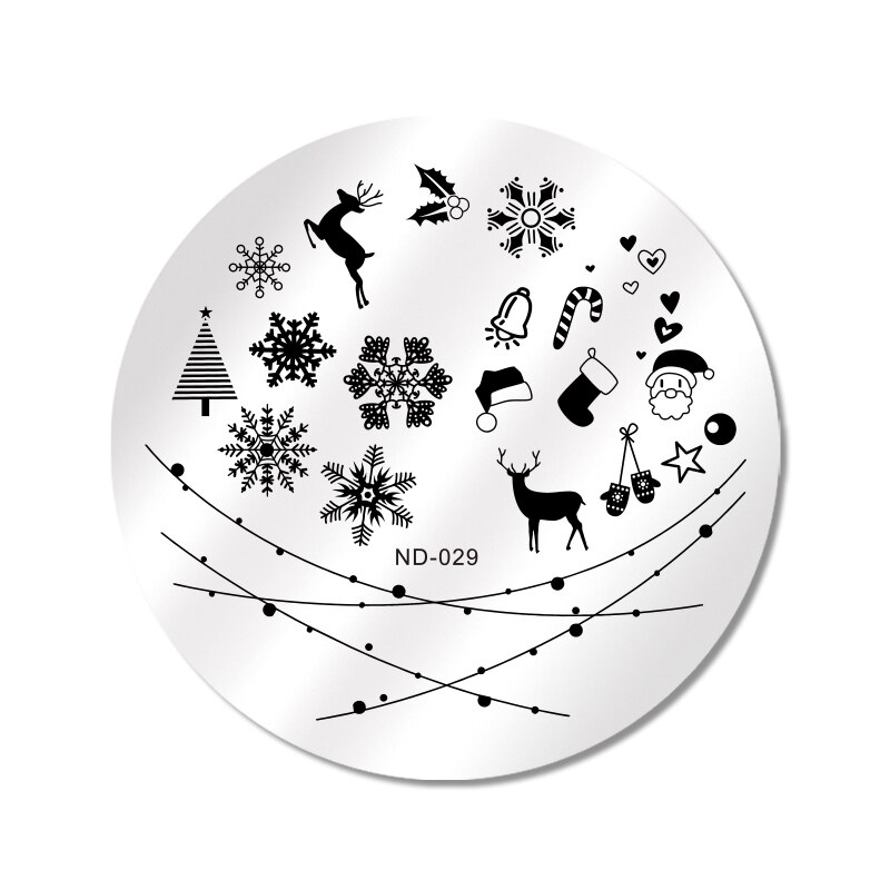 NICOLE DIARTY Sneeuwvlok Herten Stempel Template Ronde Manicure Nail Art Stempelen Image Plate ND-029