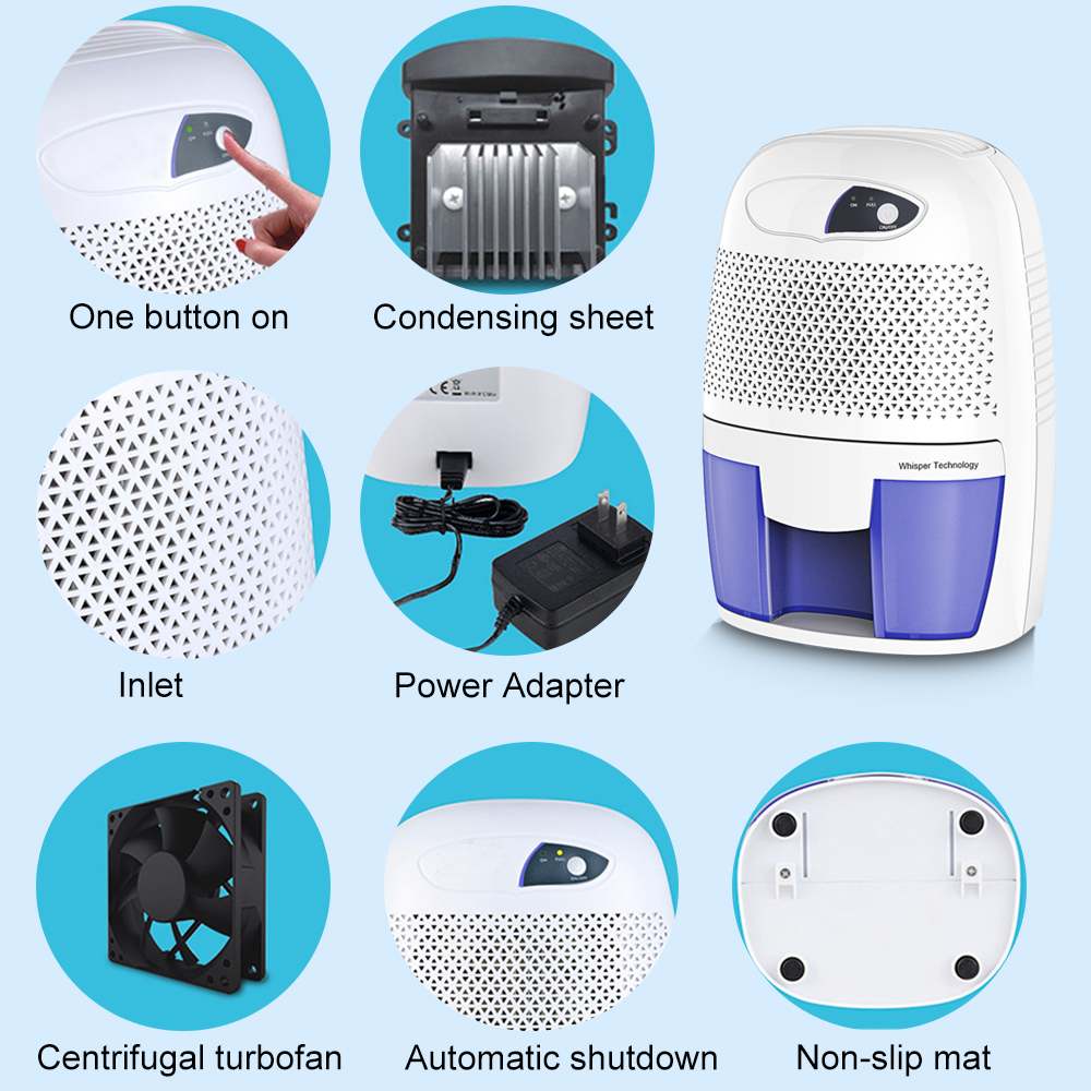 Mini secador de aire eléctrico absorbente, deshumidificador de humedad con tanque de agua de 500ML para el hogar, dormitorio, cocina y oficina