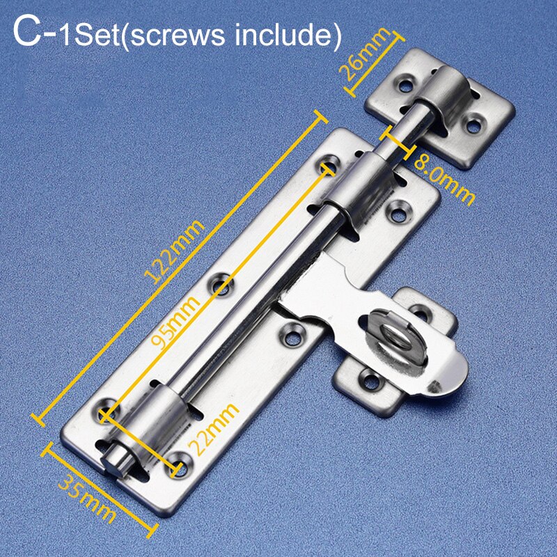 Silver Door Sliding Bolt 4/6/8 inch Stainless Steel Door Latch Hardware for Home Hardware Gate Safety Door Bolt Latch Lock: 8 inch