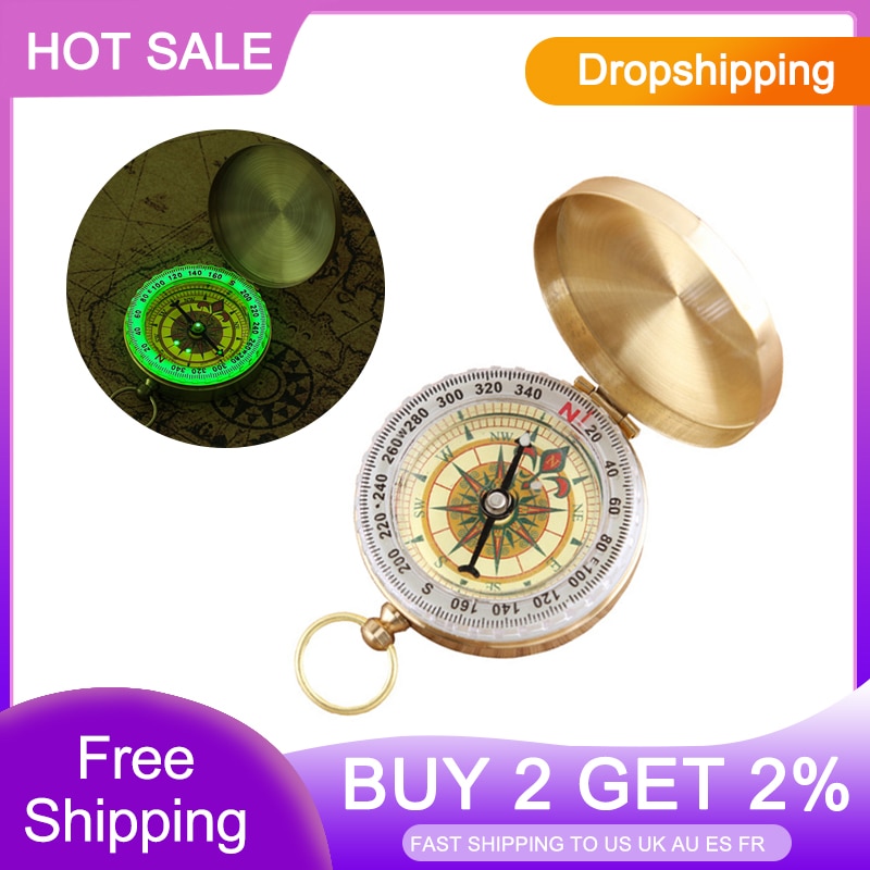 Mini Portable Copper Navigation Compass Waterproof Mountaineering Camping Hiking Luminous Retro Flip Compasses for Outdoor Tool