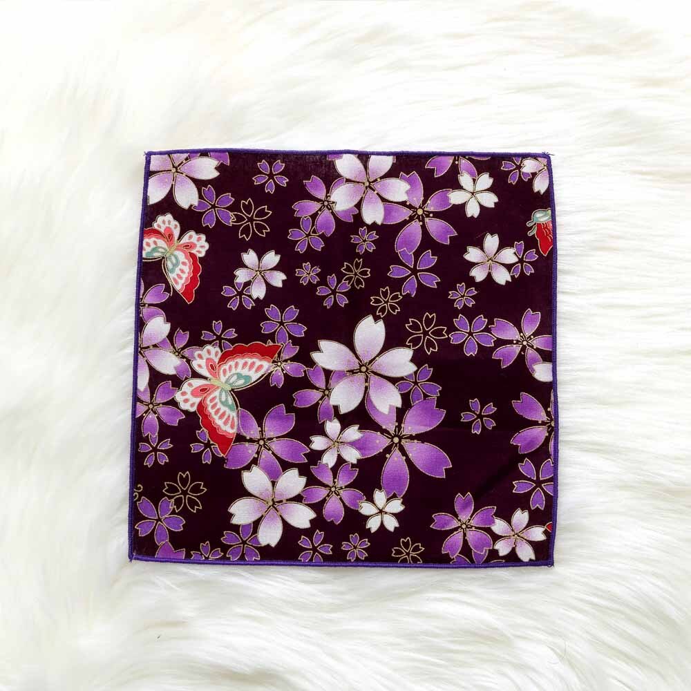 Serviette de poche Style japonais et vent en coton tissu fait à la main Satin bronzant vagues de papillon mouchoir de fleur de cerisier