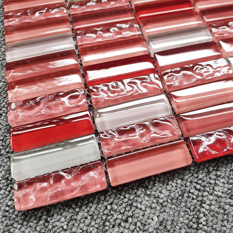 Red Pink White Glass Mosaic Bathroom Wall Tile JMFGT059 Crystal Glass Kitchen Backsplash Tiles