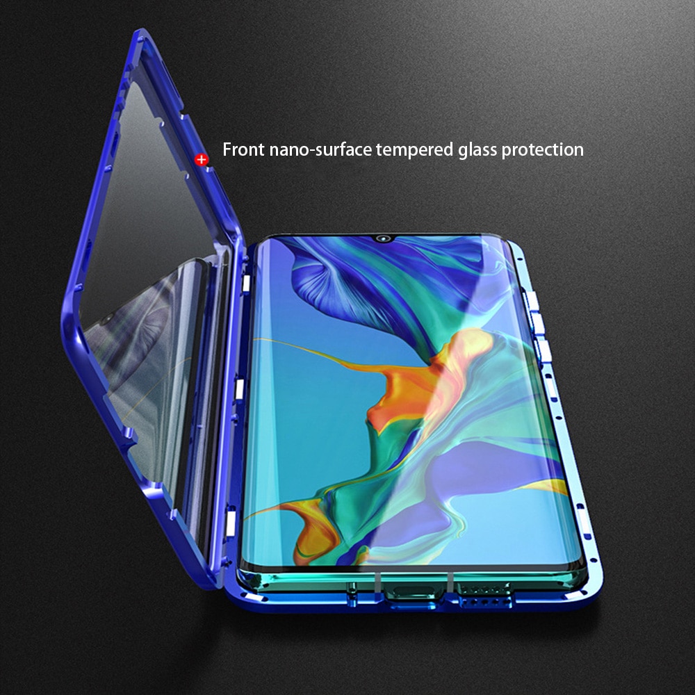 Magnetic Absorption Metal Flip Case for Huawei P30 P30Lite P30Pro Cover Double Sided Tempered Glass for Huawei P30 Pro Case