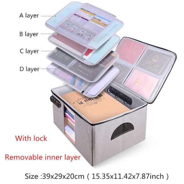 Office File Documents Box Container Bills Folder Multilayer Storage Bag Larger Capacity Briefcase Business Material Organize: C Gray