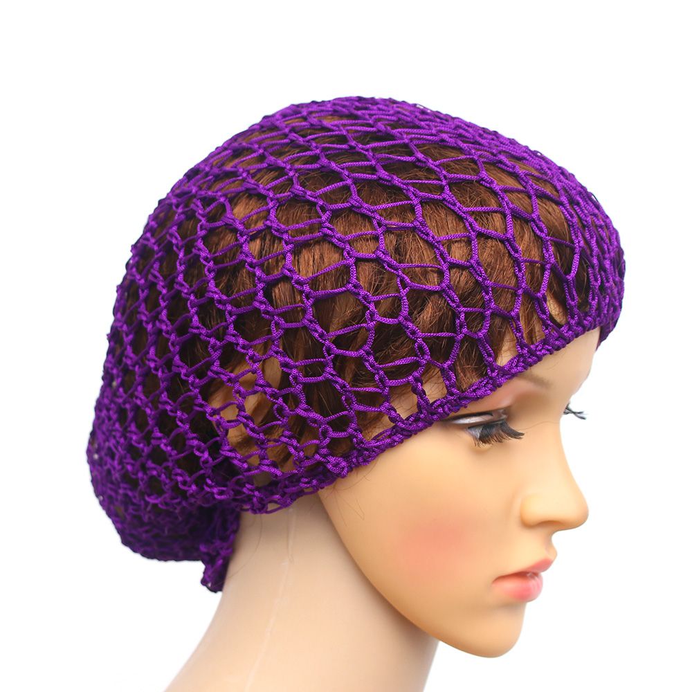Gorro de ganchillo de rayón suave para mujer, accesorios para el cabello, diademas de gran tamaño, 5 colores de red, novedad: purple