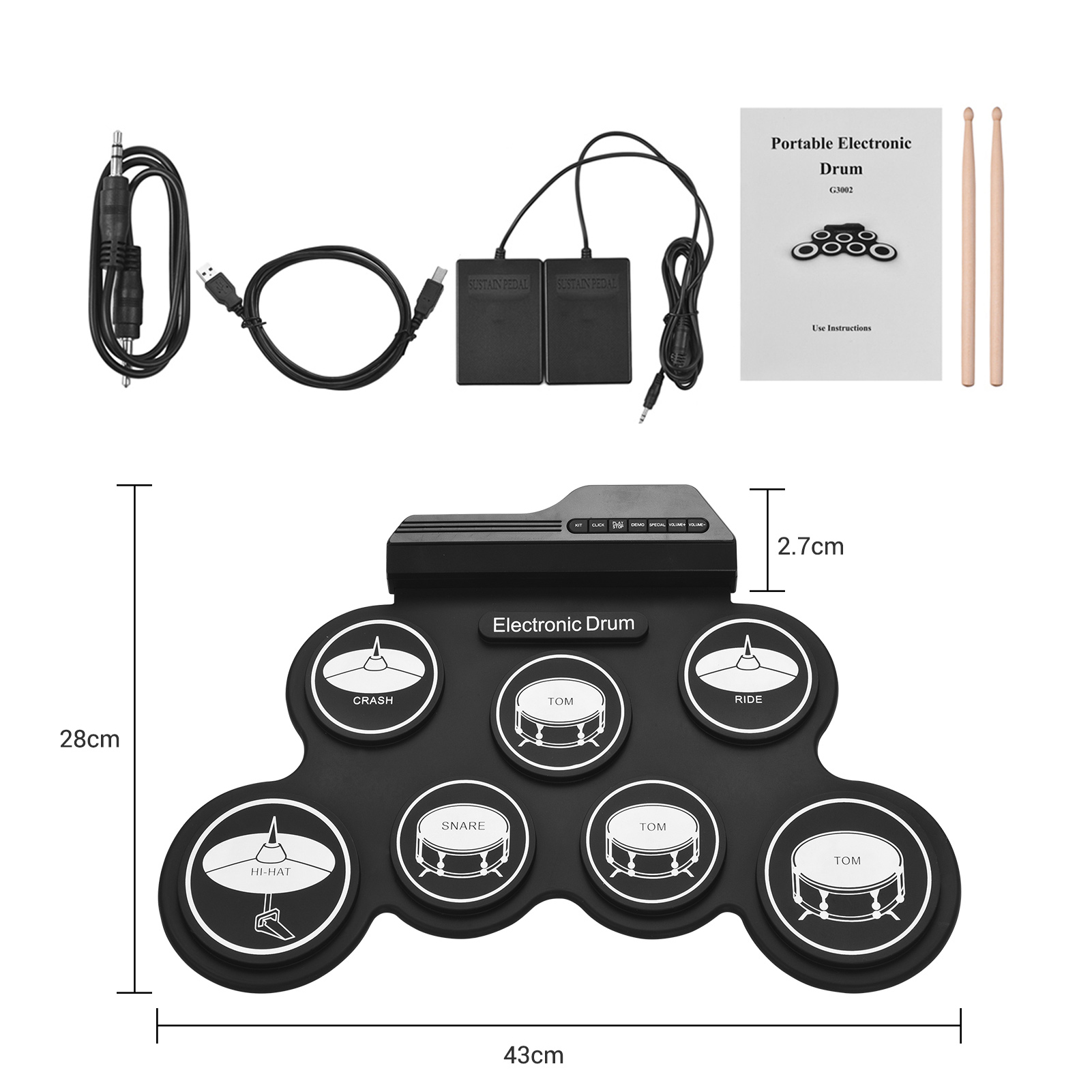 Elektronische Drumstel Usb Roll-Up Siliconen Drums Pad Digitaal Opvouwbaar Elektrisch Draagbaar Compact Formaat Kit Hand Oefenen Met Pedaal