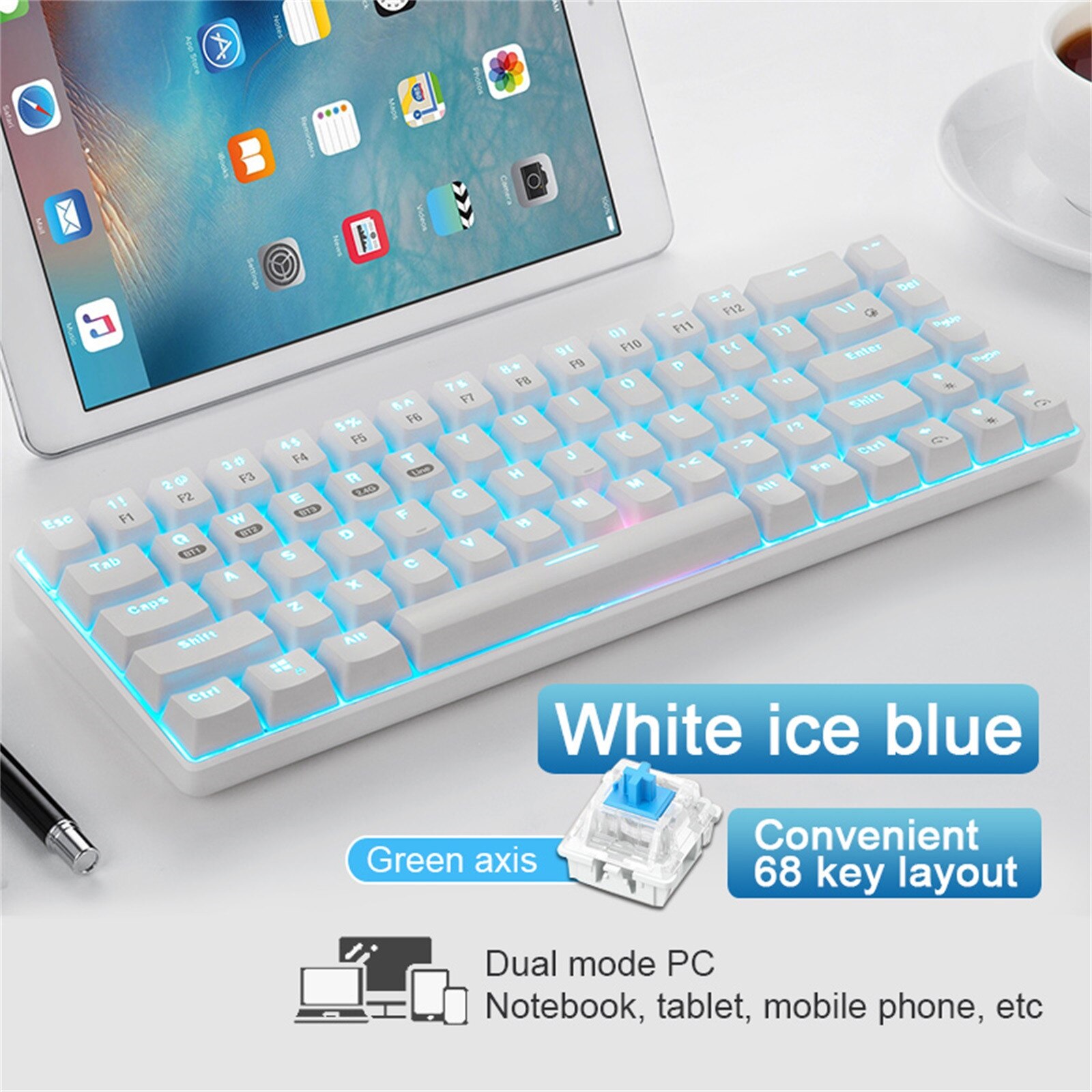 Bluetooth mechanical gaming keyboard 68-key wireless and wired dual-switching multi-device 3-mode wireless wired keyboard#30