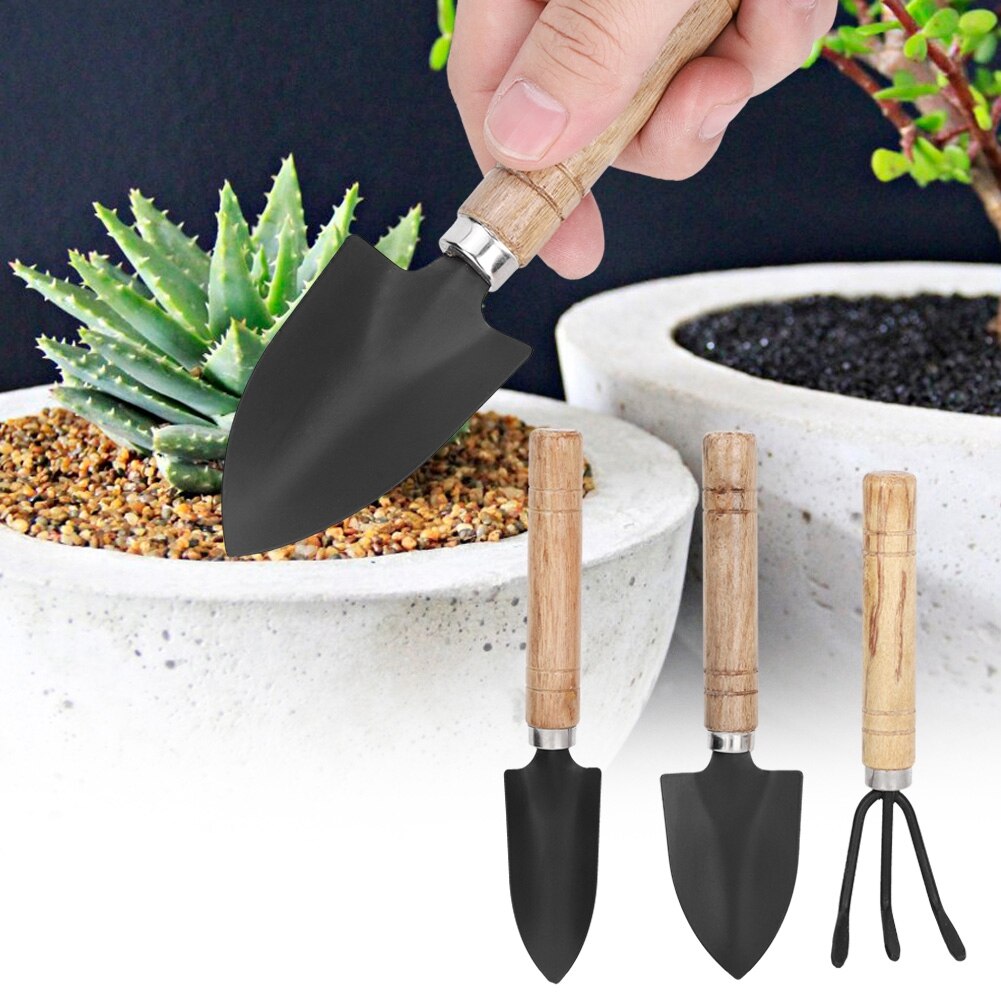 3 stücke Mini Anlage Gartengeräte einstellen Mini Spaten Klaue Rechen Schaufel Blumen Pflanzung Holzgriff Metall Kopf Gartengeräte
