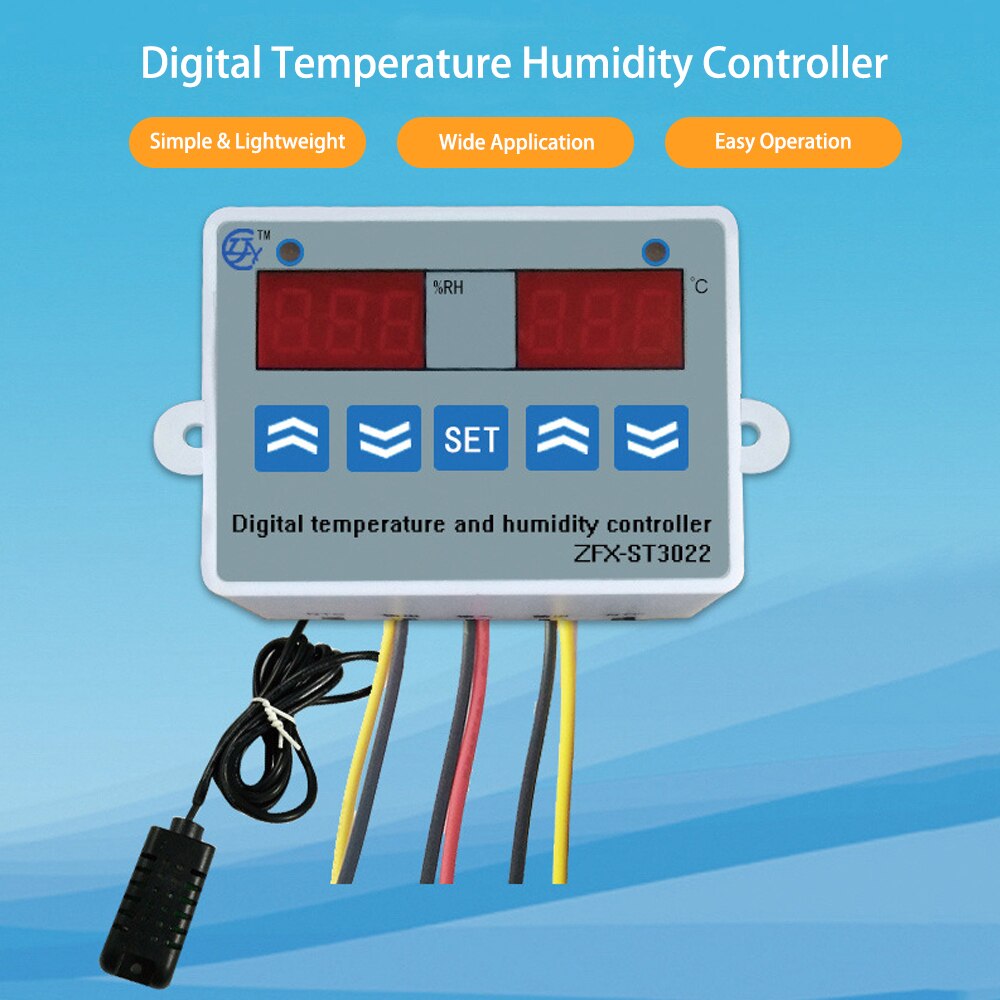 ZFX-ST3022 Temperature Humidity Controller Digital Dual Display Thermostat Humidistat Controller for Freezer Fridge Hatching